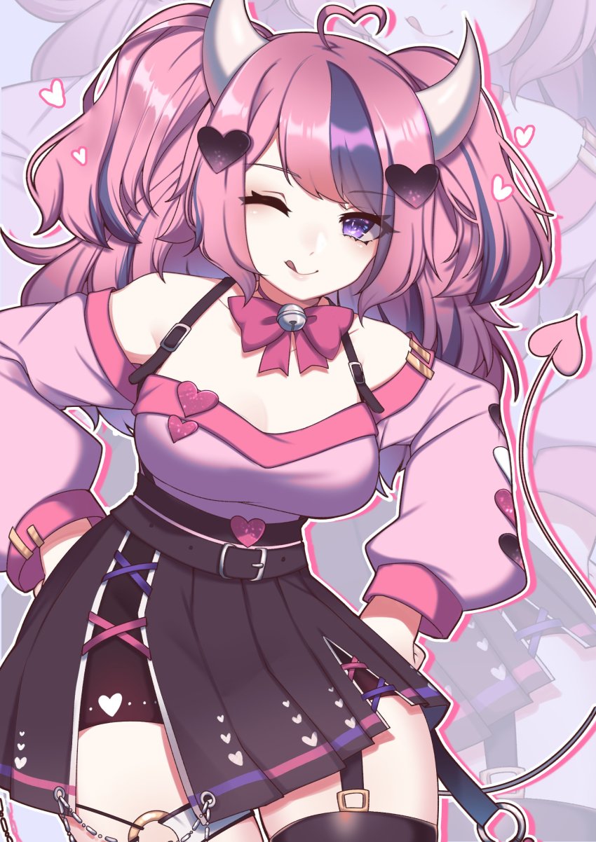 1girl, absurdres, ahoge, breasts, commentary, demon_girl, demon_horns, demon_tail