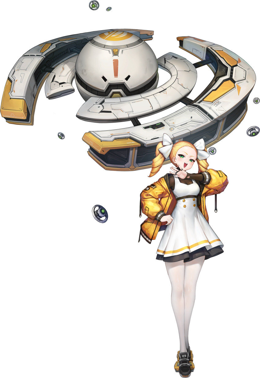 1girl, absurdres, black_skirt, blonde_hair, blush, breasts, dress, drill_hair