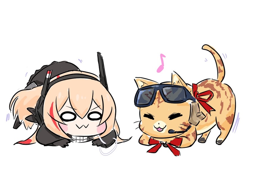 2girls, :3, all_fours, animal_ears, black_jacket, blonde_hair, blush_stickers, cat