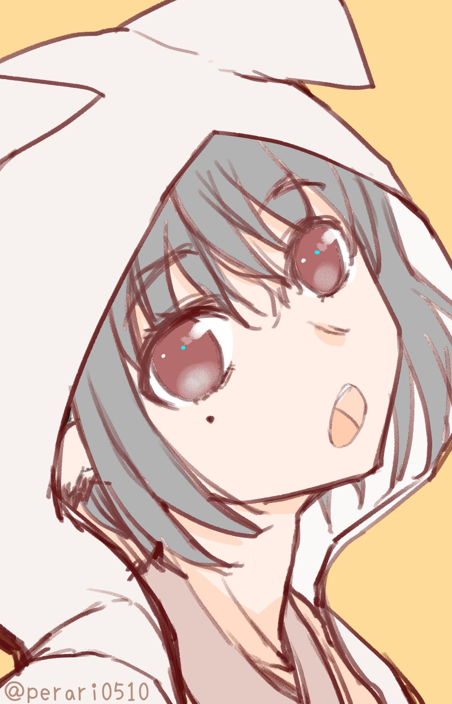 1girl, animal_ears, aquaplus, black_hair, hair_between_eyes, head_tilt, highres, hood