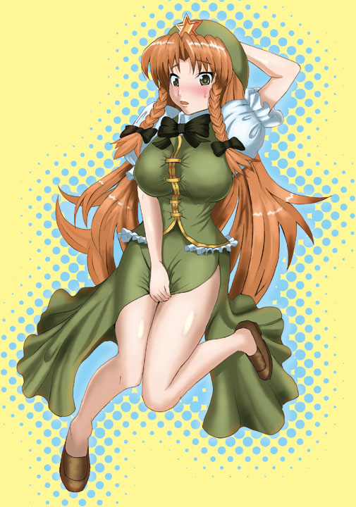 1girl, braid, breasts, china_dress, chinese_clothes, dress, female_focus, full_body