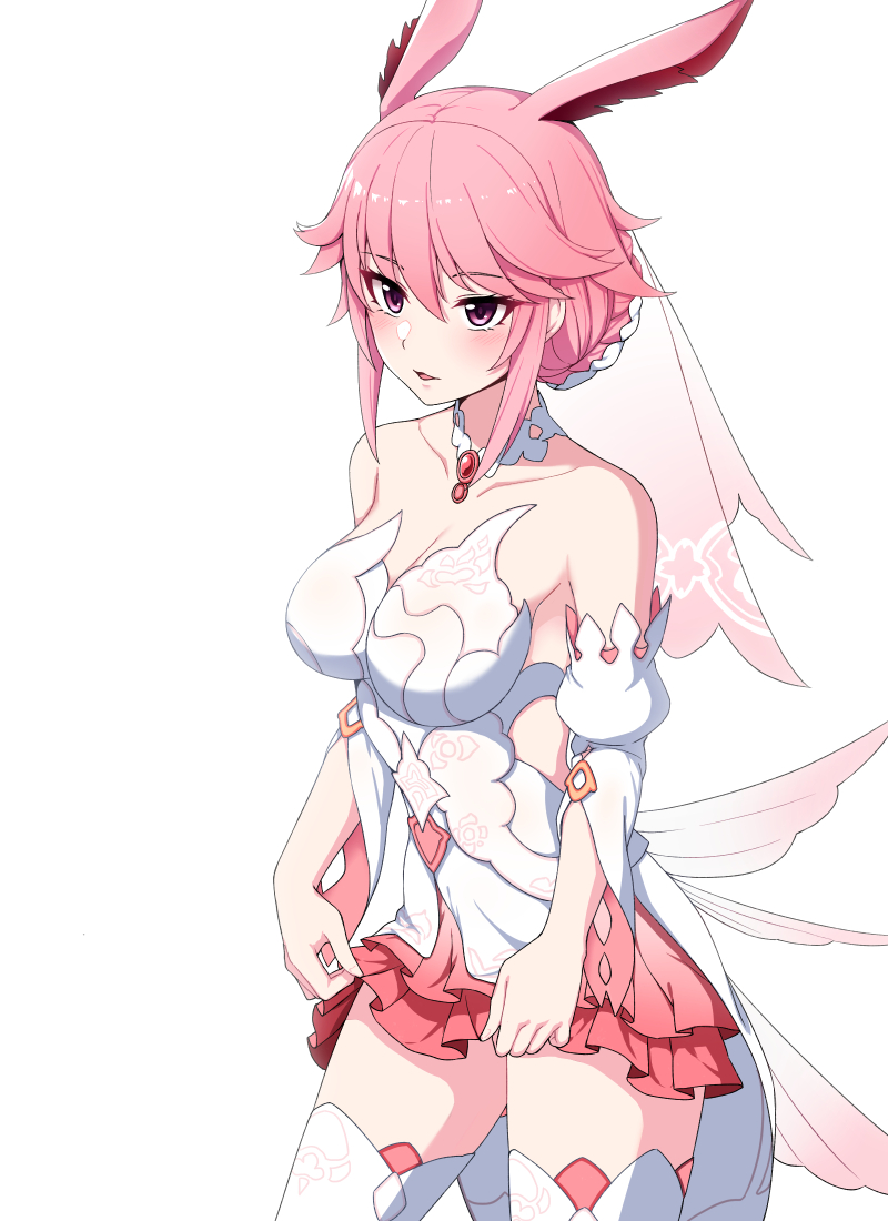 1girl, :d, animal_ears, bandages, breasts, bridal_veil, child_(isoliya), cleavage