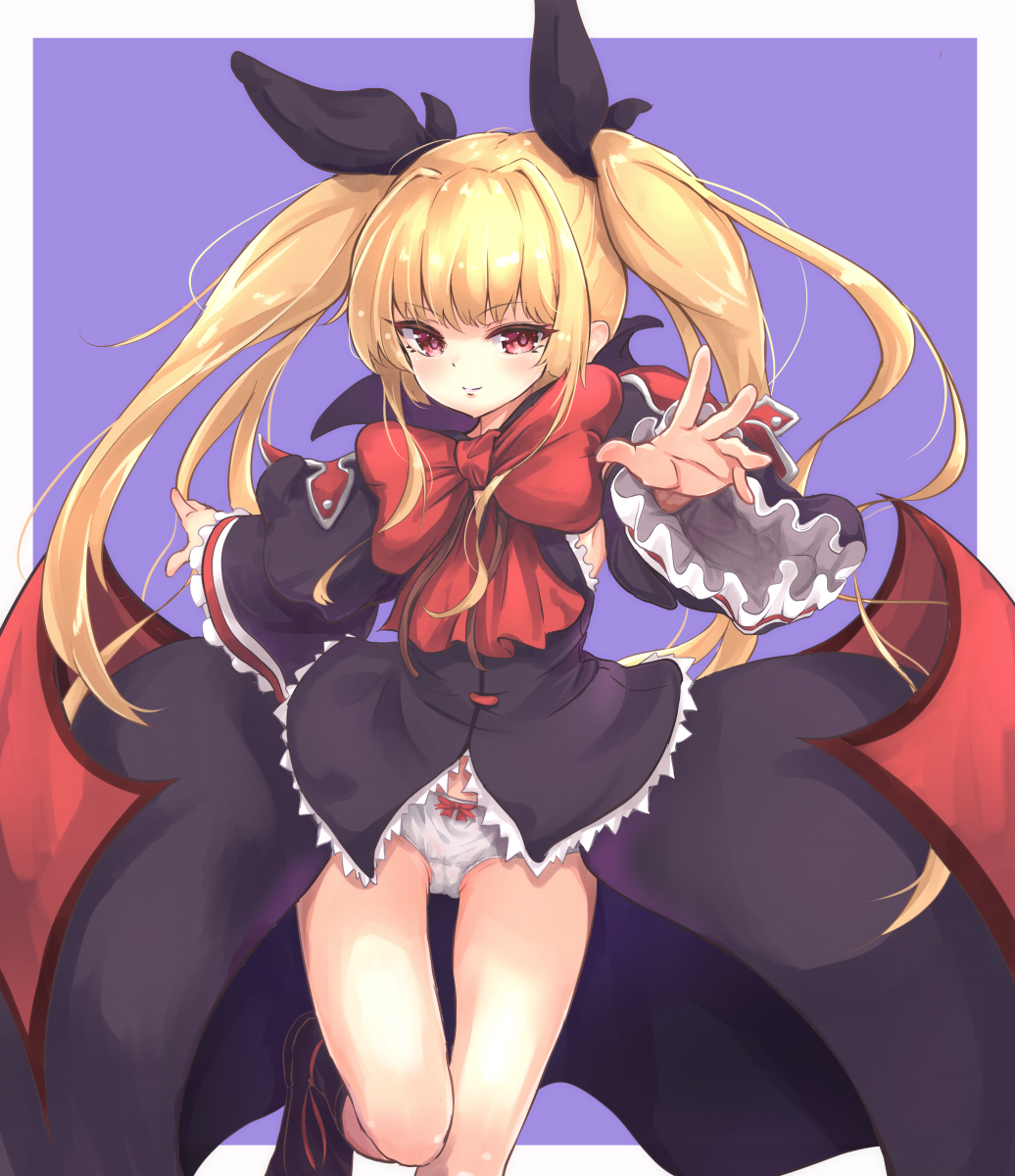 1girl, arc_system_works, bat_wings, black_dress, black_footwear, black_umbrella, blazblue, blonde_hair