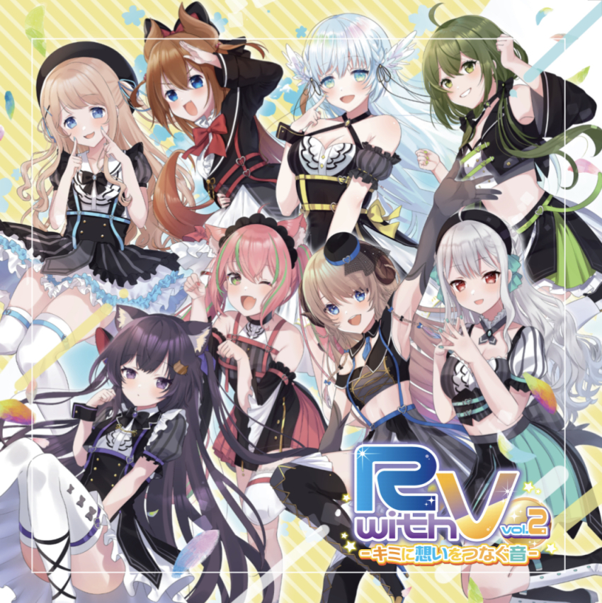 6+girls, album_cover, animal_ears, blonde_hair, blue_eyes, brown_hair, cat_ears, cat_girl