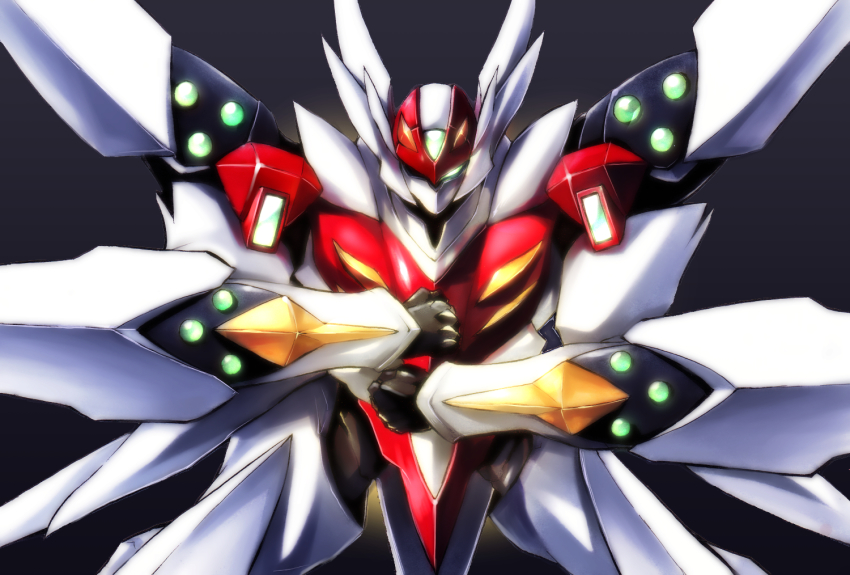 1boy, aiba_takaya, armor, crystal, energy_cannon, glowing, glowing_eye, hanehitsuji_(hitsuzibane)