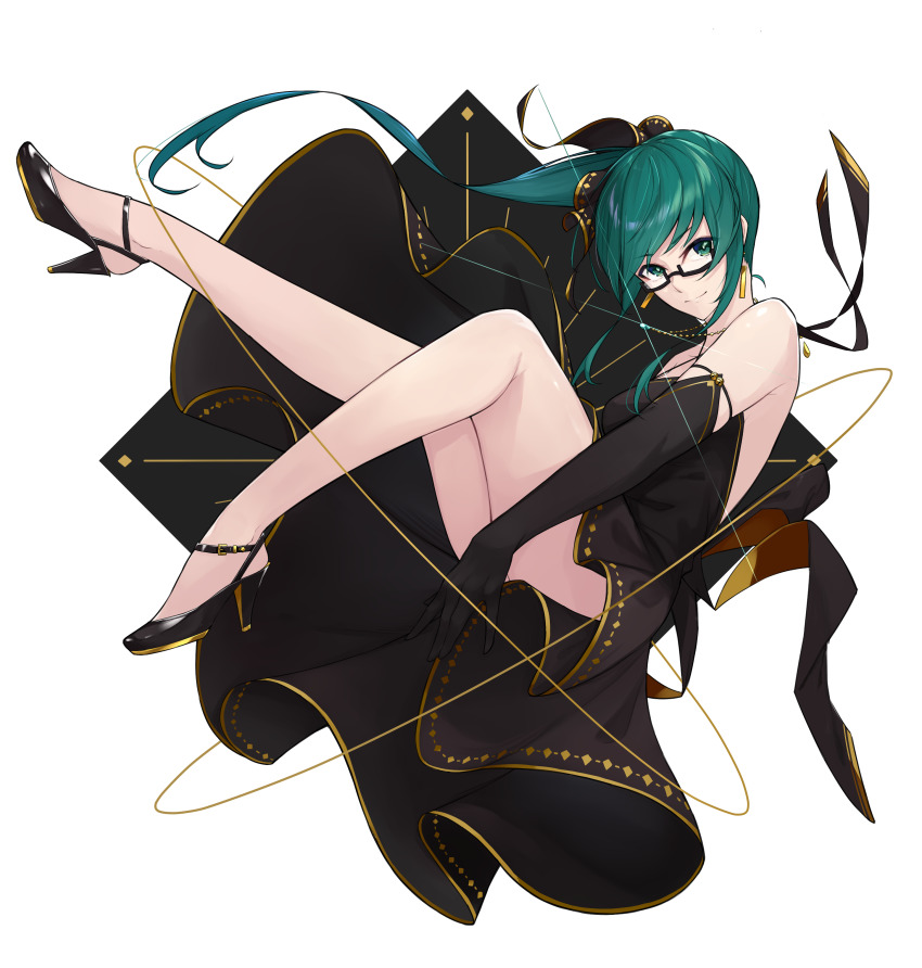 .live, 1girl, absurdres, backless_dress, backless_outfit, bare_legs, black_dress, black_footwear