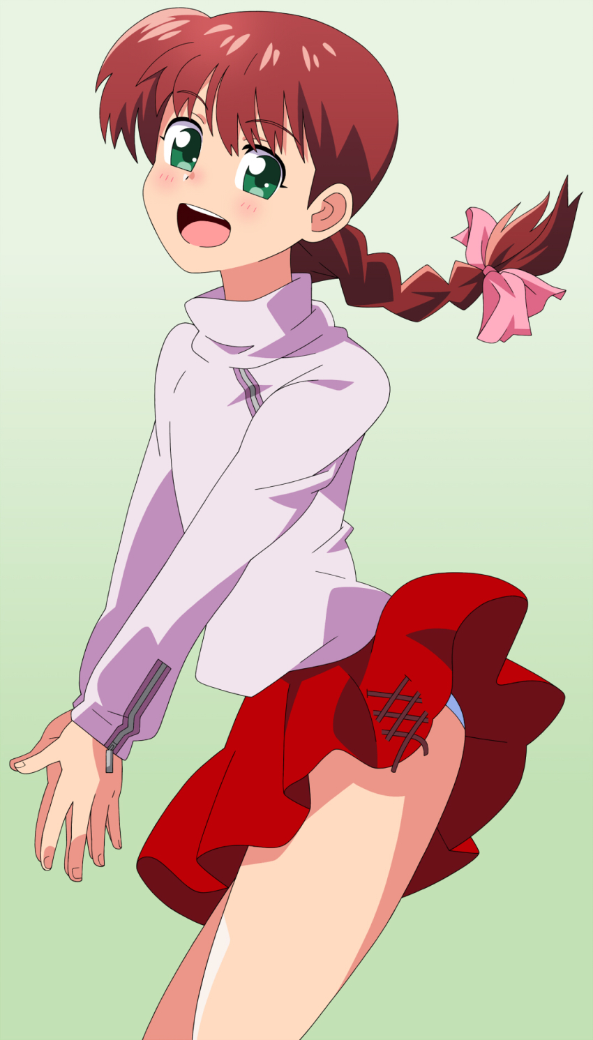 1girl, bow, braid, brown_hair, gakkou_no_kaidan_(anime), green_eyes, hair_bow, highres