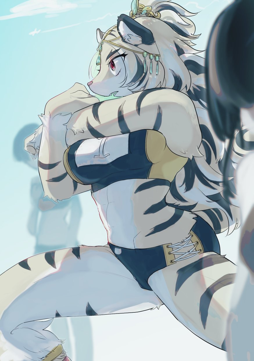 1girl, animal_ears, durga_(housamo), forehead_jewel, furry, furry_female, highres, hisokanaki35