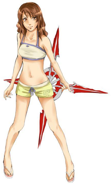 1girl, artist_request, before_crisis:_final_fantasy_vii, cissnei, dolphin_shorts, final_fantasy, final_fantasy_vii, flip-flops