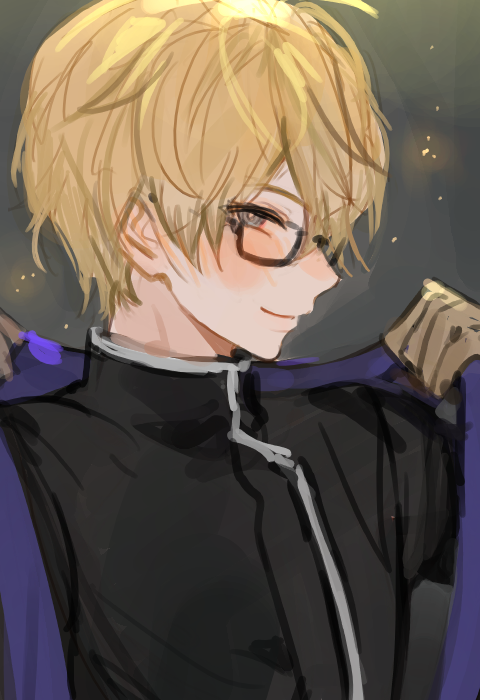 1boy, blonde_hair, blue_eyes, blush, facing_to_the_side, glasses, johan_talede, kuzuvine