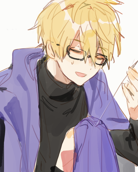 1boy, blonde_hair, closed_eyes, glasses, johan_talede, kuzuvine, lord_of_heroes, needle
