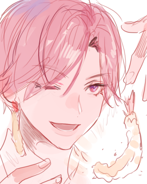 1boy, earrings, food, jewelry, joshua_levinth, kuzuvine, lord_of_heroes, male_focus