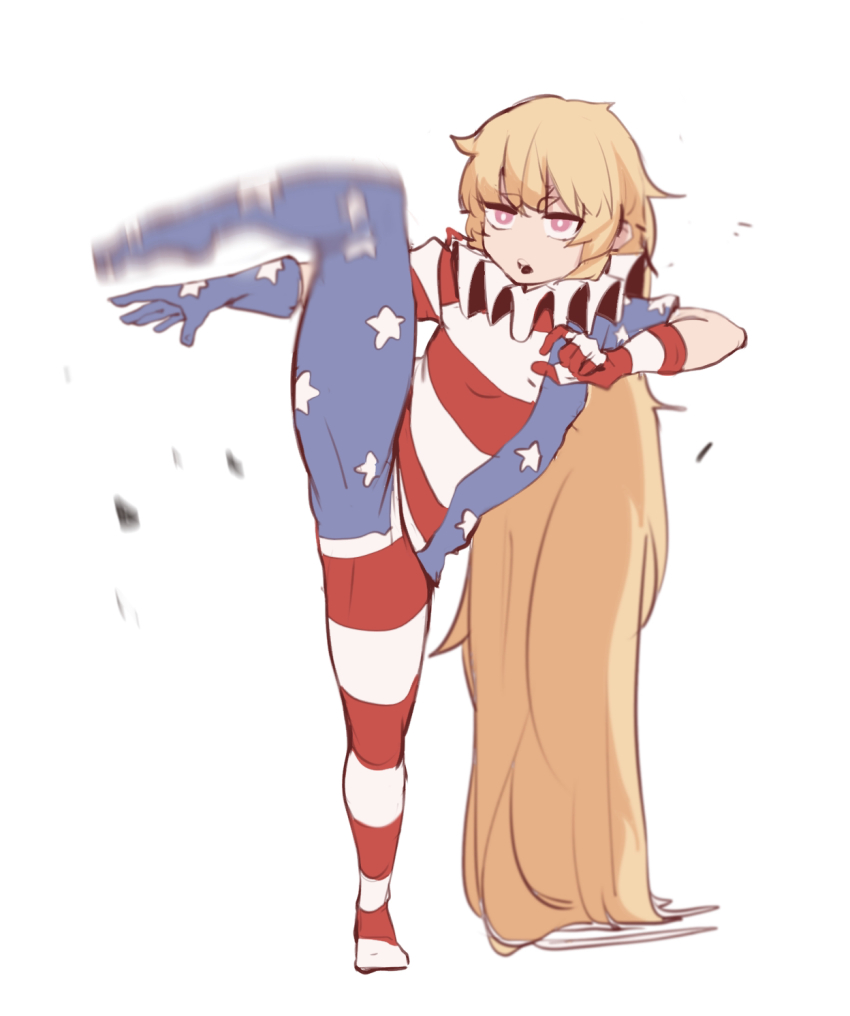 1girl, american_flag_dress, american_flag_gloves, american_flag_legwear, american_flag_print, bad_id, bad_pixiv_id, clownpiece