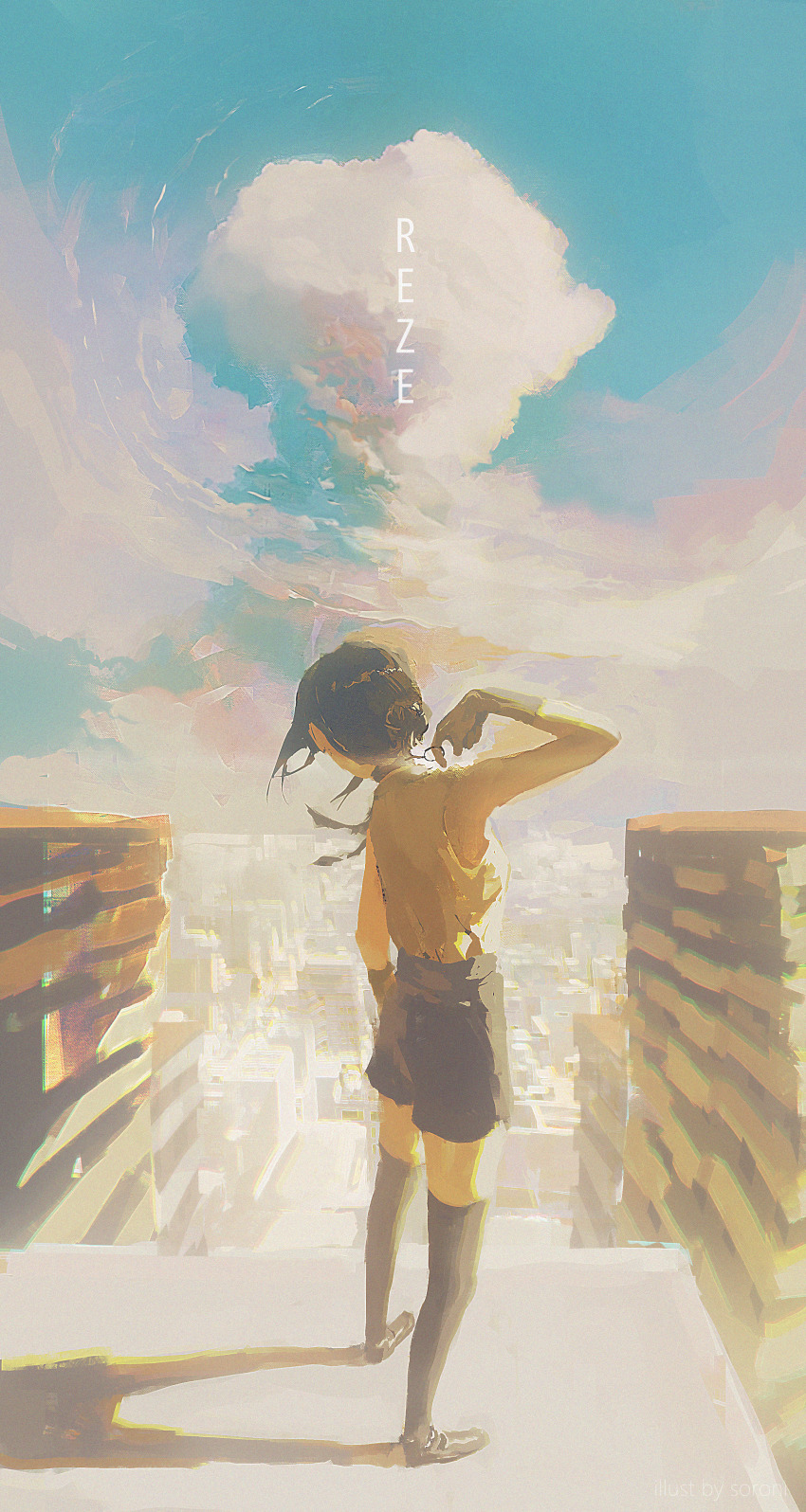 1girl, absurdres, arm_up, back, bare_shoulders, black_choker, black_footwear, black_gloves