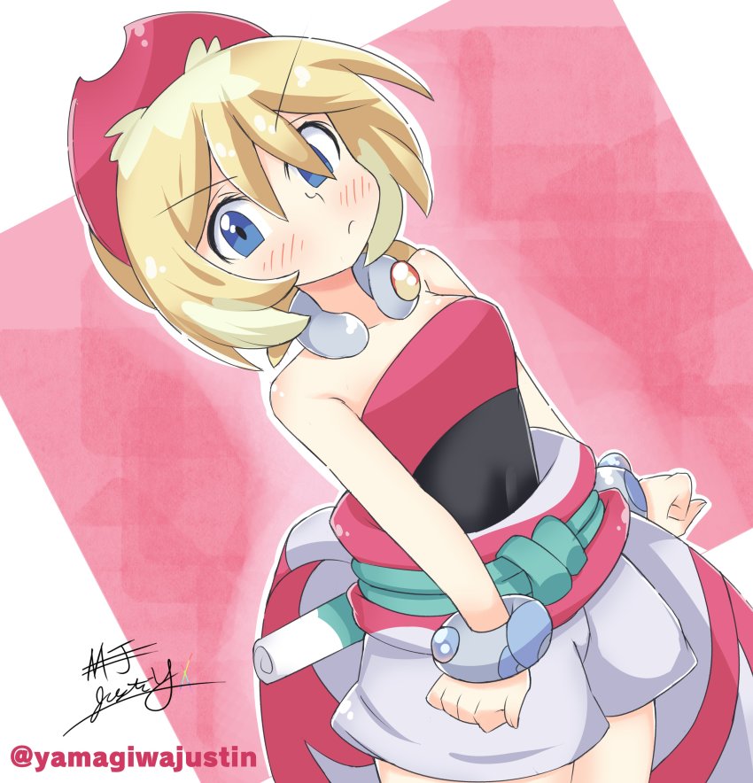 absurdres, arm_wrap, blonde_hair, blue_eyes, hairband, highres, irida_(pokemon), jewelry