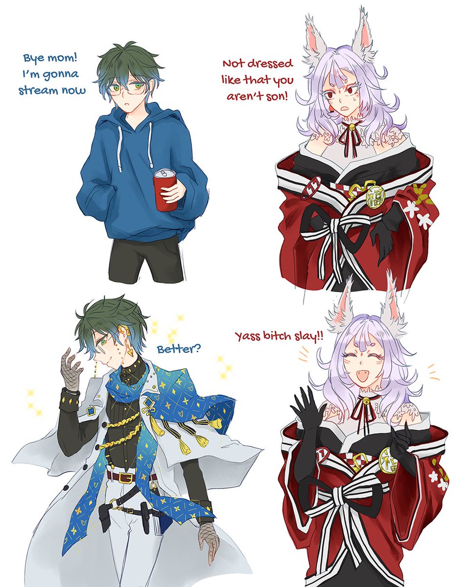 1boy, 1girl, animal_ear_fluff, animal_ears, belt, black_belt, black_gloves, black_shirt