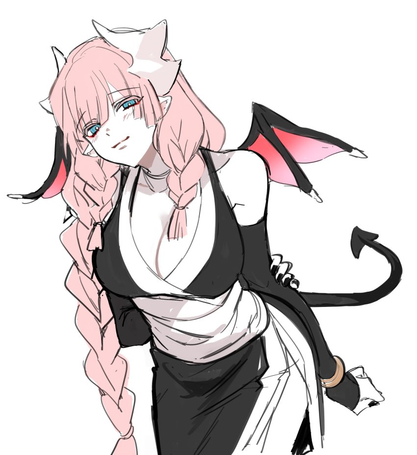 1girl, absurdres, blue_eyes, breasts, dragon_girl, dragon_horns, dragon_tail, dragon_wings