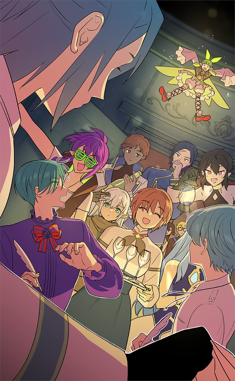 5girls, 6+boys, astrid_remond, astrid_remond_(earth), black_hair, blonde_hair, blue_hair, brown_hair