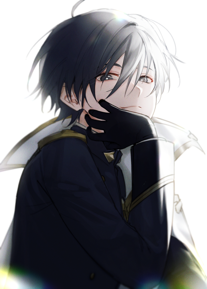 1boy, absurdres, black_hair, gloves, grey_eyes, head_rest, highres, junning_1002