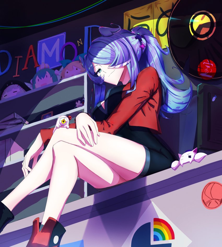 1girl, absurdres, ai_the_somnium_files, aiba_(ai_the_somnium_files), baseball, black_overalls, blue_eyes, blue_hair