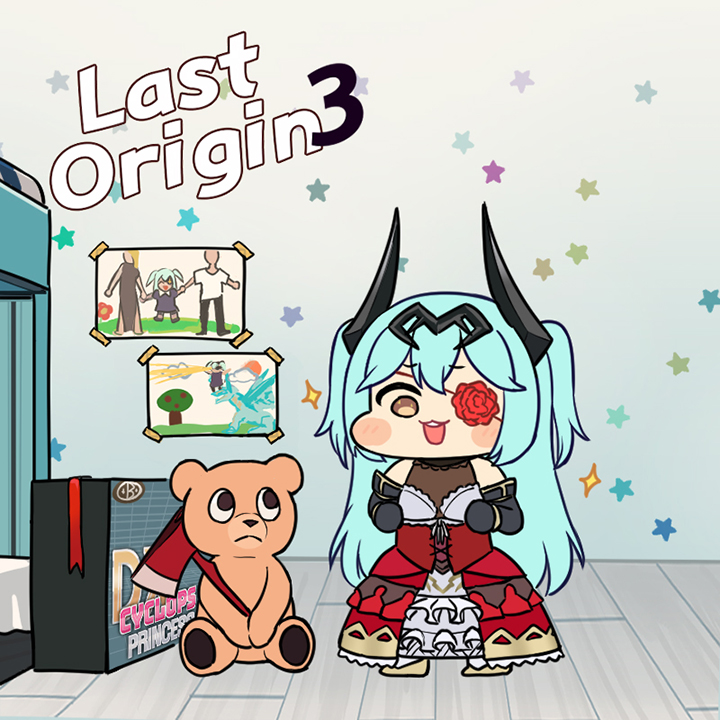 1girl, :3, axe, bedroom, blue_hair, blush_stickers, chibi, child's_drawing