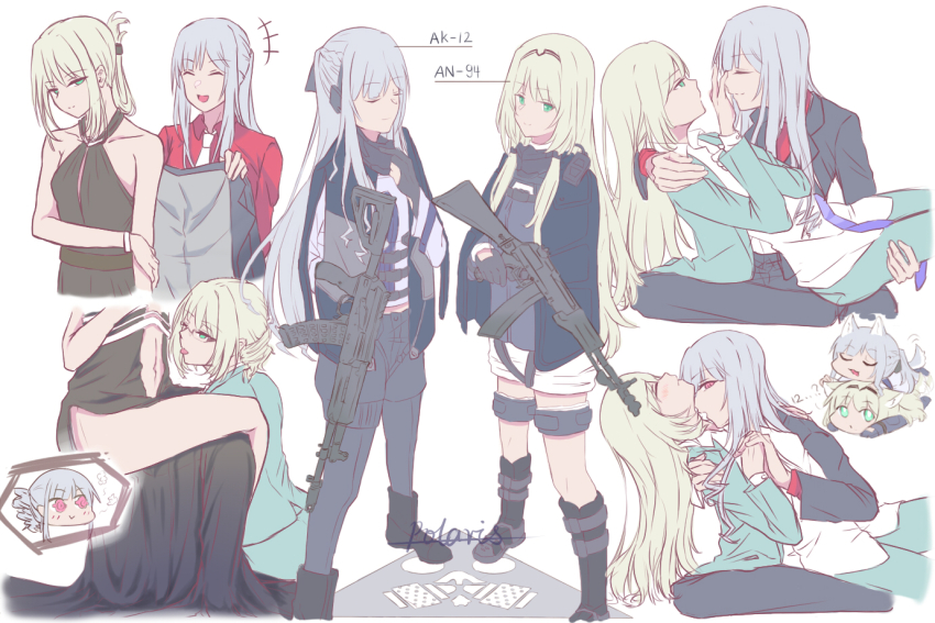 2girls, ak-12, ak-12_(girls'_frontline), ak-12_(lucia)_(girls'_frontline), ak-12_(quiet_azure)_(girls'_frontline), alternate_costume, an-94, an-94_(antje)_(girls'_frontline)