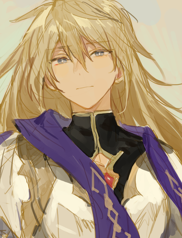 1girl, beige_background, blonde_hair, blue_eyes, genderswap, genderswap_(mtf), hair_between_eyes, johan_talede