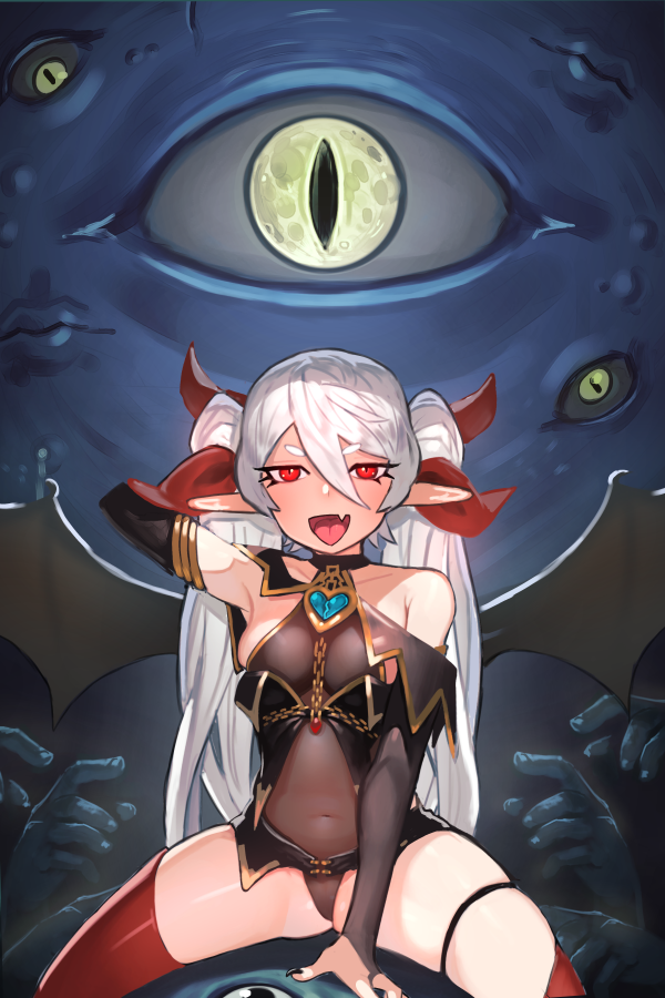 1girl, arm_behind_head, arm_up, armpit_crease, bare_shoulders, black_nails, bridal_gauntlets, chain