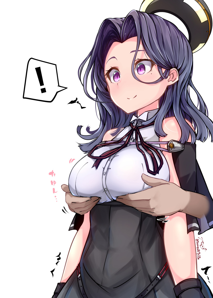 !, 1boy, 1girl, absurdres, baileys_(tranquillity650), black_capelet, black_dress, black_gloves