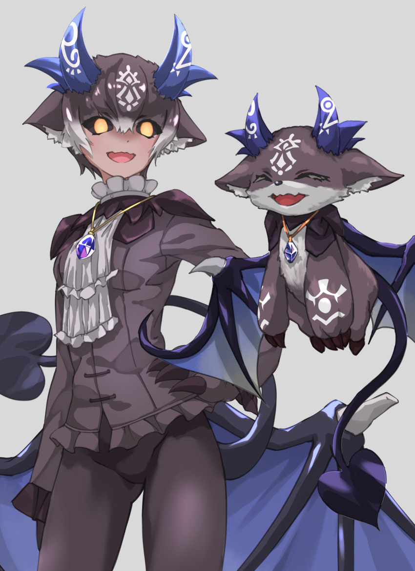 1girl, 1other, :d, ^_^, alternate_form, animal_ear_fluff, animal_ears, animal_hands