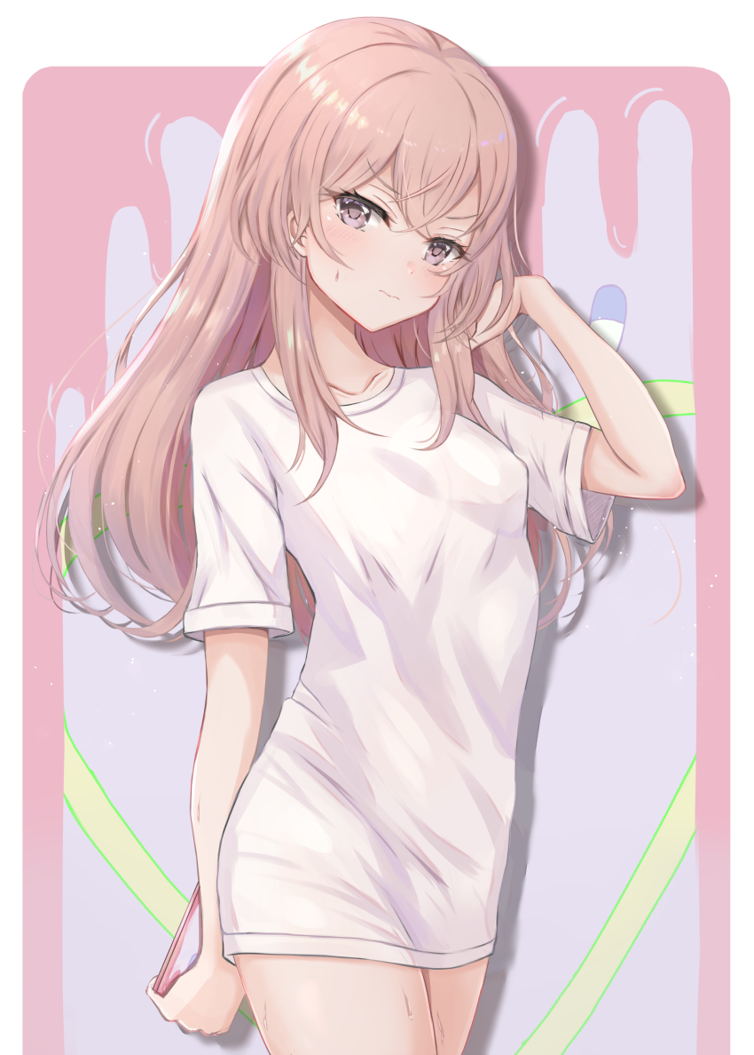 1girl, absurdres, borrowed_clothes, breasts, brown_hair, commentary_request, habu_rin, highres