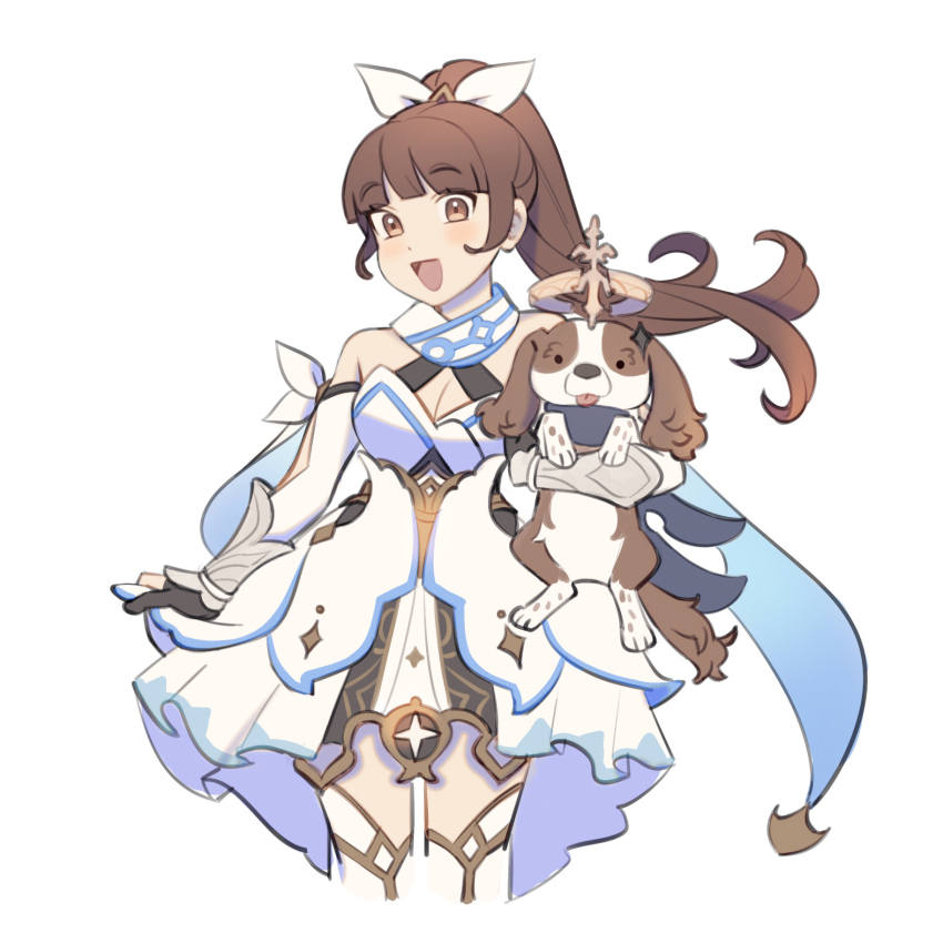 1girl, bad_id, bad_twitter_id, breasts, brown_eyes, brown_hair, cleavage, commentary