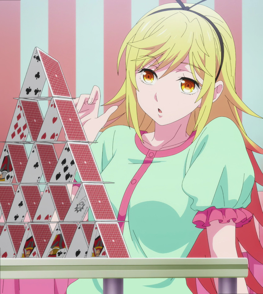 1girl, blonde_hair, female_focus, highres, kamiya_karen, long_hair, open_mouth, orange_eyes