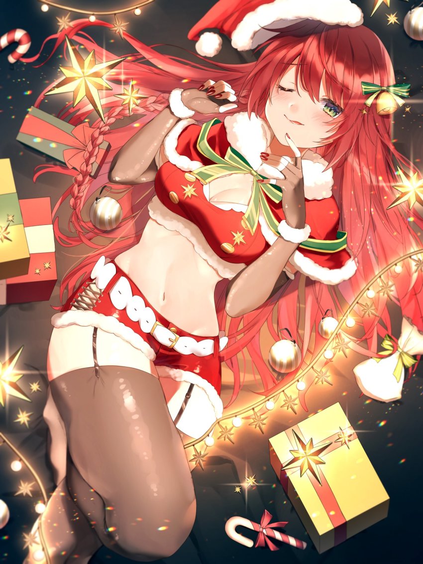 1girl, :q, belt, blush, bow, box, breasts, brown_gloves