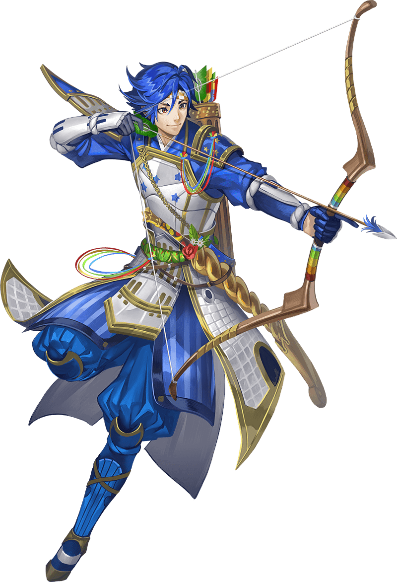 1boy, armor, arrow_(projectile), artist_request, blue_armor, blue_footwear, blue_hair, bow