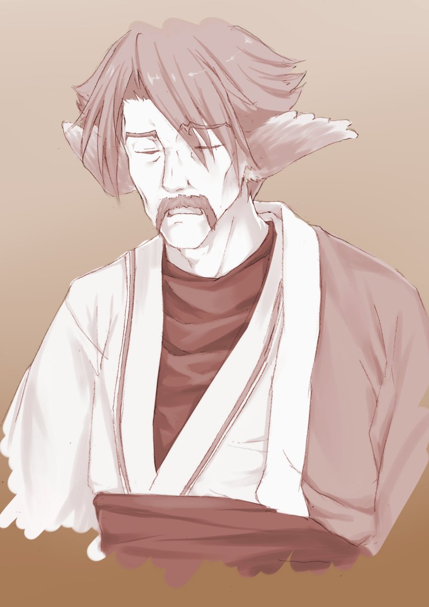 1boy, absurdres, animal_ears, aquaplus, closed_eyes, facial_hair, genho_(utawarerumono), hair_over_one_eye