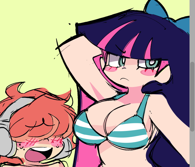 bikini, brief_(psg), ink_(ink01_), panty_&amp;_stocking_with_garterbelt, stocking_(psg), striped_bikini, striped_clothes, swimsuit