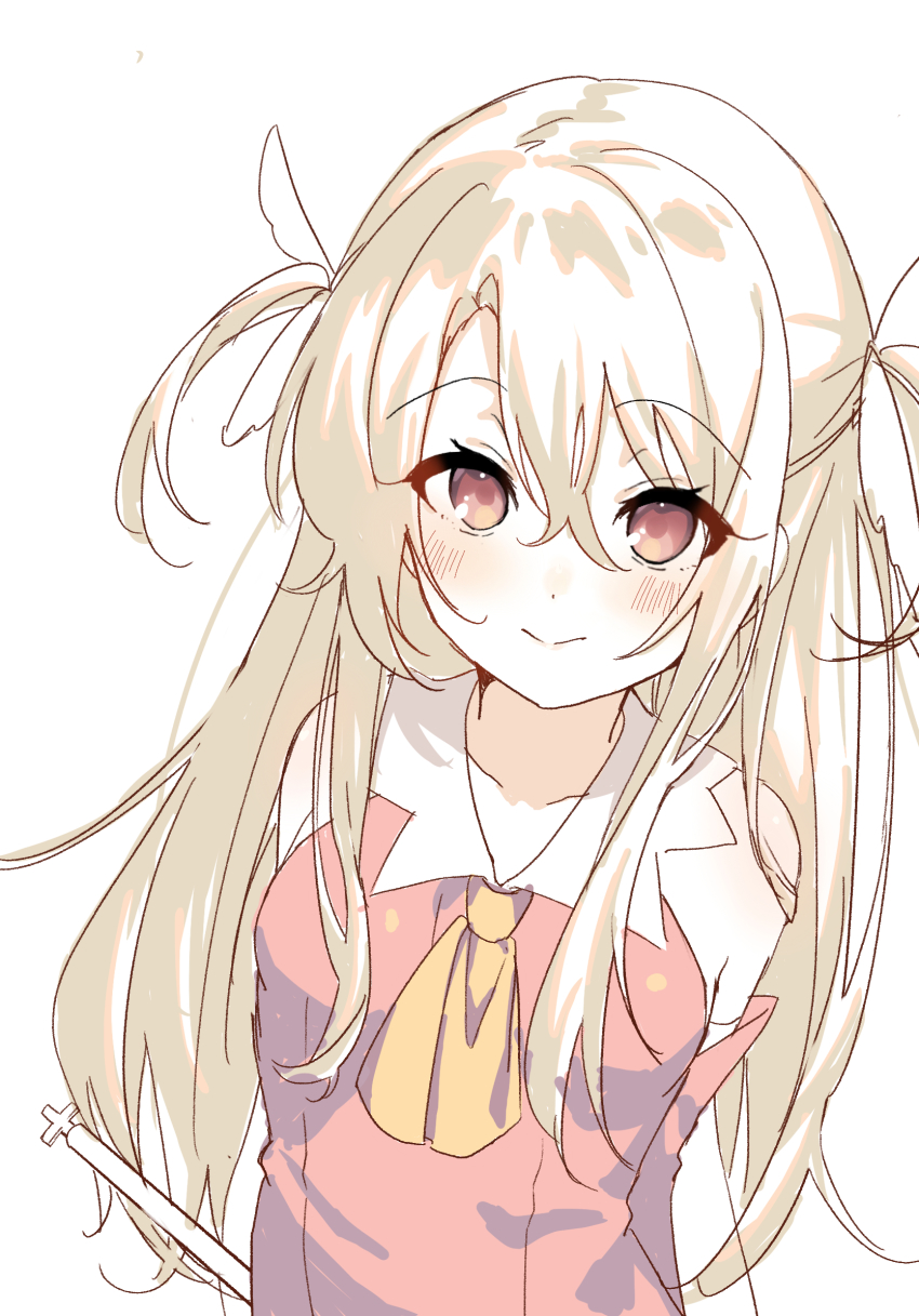 1girl, arms_behind_back, ascot, blush, closed_mouth, collarbone, detached_sleeves, fate/kaleid_liner_prisma_illya