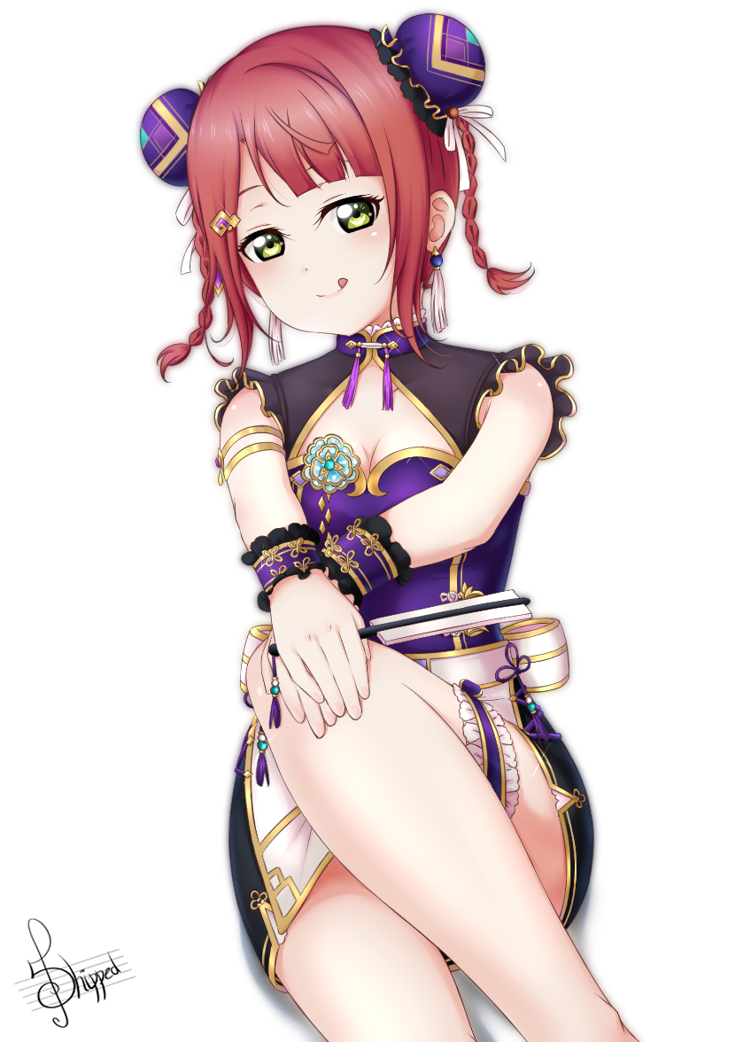 1girl, :p, alternate_hairstyle, apron, aqua_flower, armlet, artist_name, artist_request