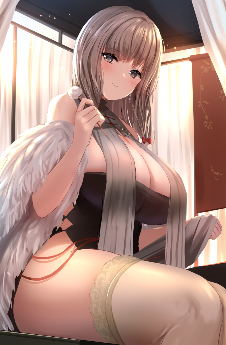 1girl, azur_lane, bare_shoulders, blush, breasts, brown_hair, charybdis_(azur_lane), charybdis_(red_chamber_of_healing)_(azur_lane)