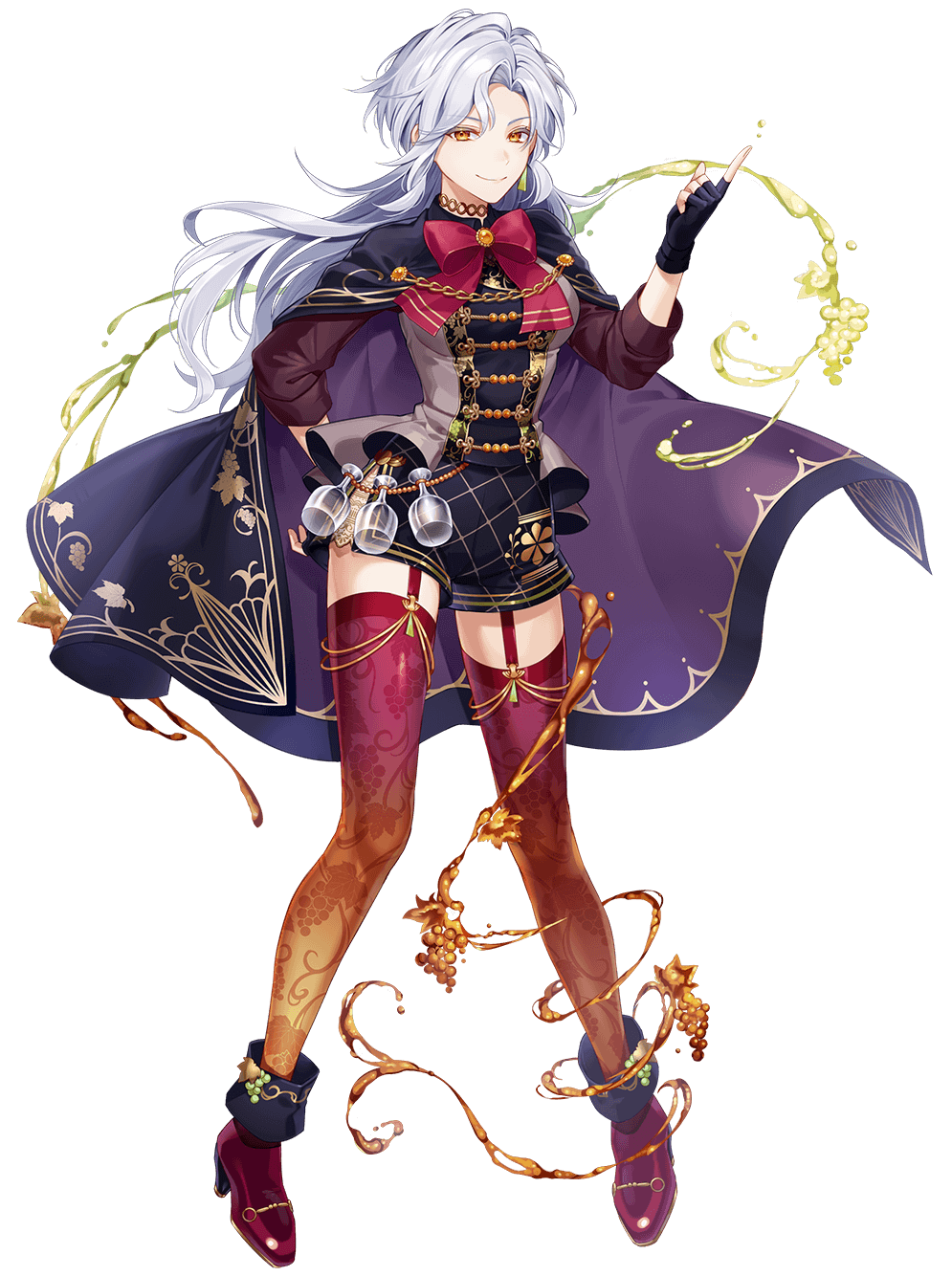 1girl, blue_hair, boots, bow, breasts, cape, choker, cocosuke