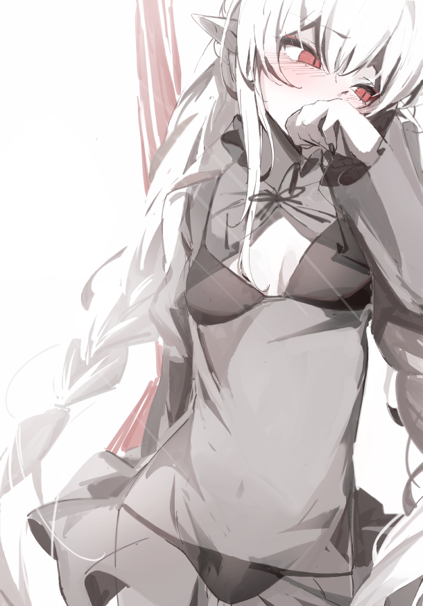 1girl, ankoro_mochi, arknights, bikini, bikini_under_clothes, black_bikini, black_nails, black_shirt