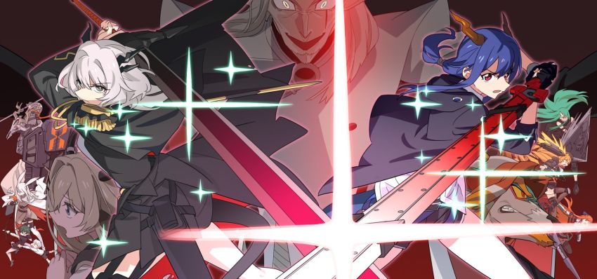 5boys, 6+girls, alina_(arknights), animal_ears, arknights, bagpipe_(arknights), blue_hair, ch'en_(arknights)