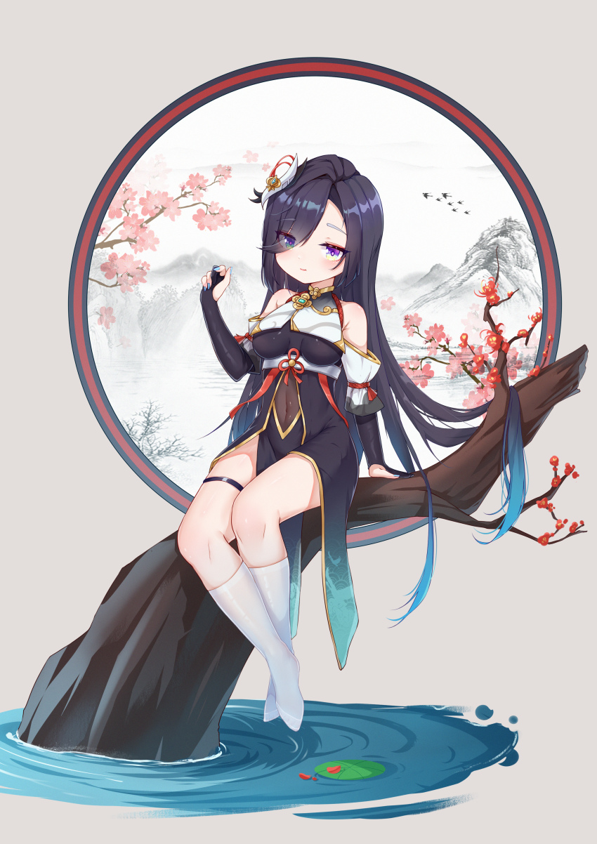 1girl, absurdres, aged_down, alternate_hair_color, aqua_nails, arm_at_side, arm_up, black_dress