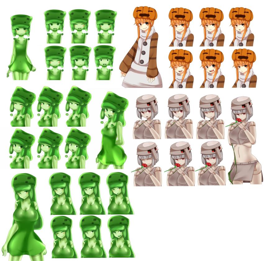 5girls, at2., black_eyes, blunt_bangs, blush, breasts, cleavage, closed_mouth