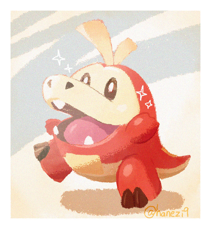 animal_focus, border, bright_pupils, brown_eyes, commentary_request, creature, devil_uo, fangs