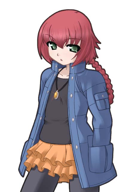 braid, darker_than_black, green_eyes, jacket, jewelry, ooba_kou, pantyhose, pendant