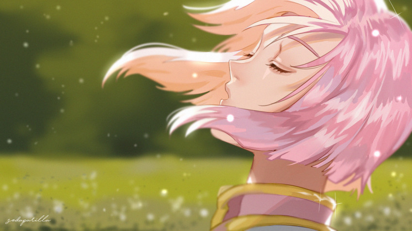 1girl, blurry, blurry_background, bob_cut, commentary, day, english_commentary, estellise_sidos_heurassein