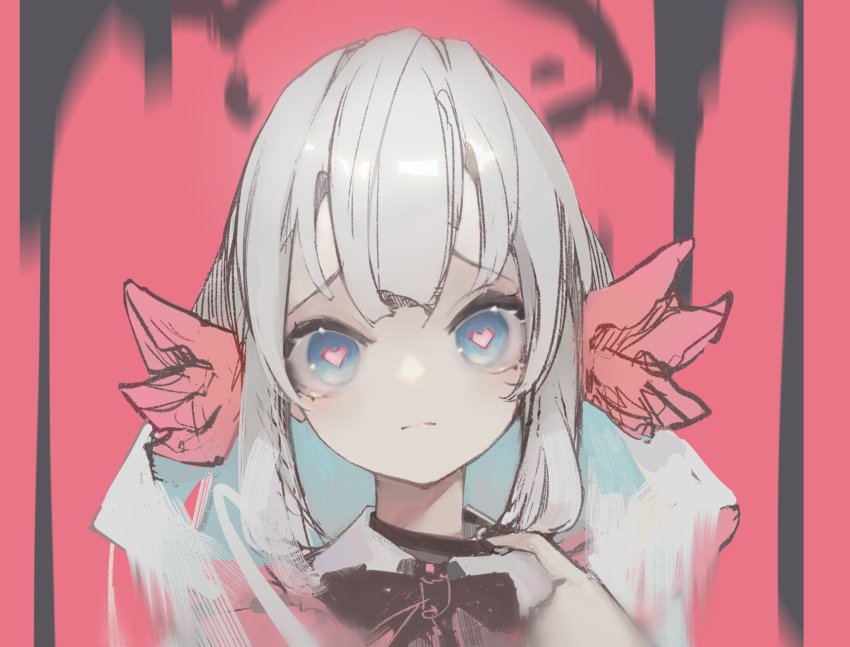 1girl, axolotl_girl, black_choker, blue_eyes, blue_hair, choker, ci_s, collared_shirt