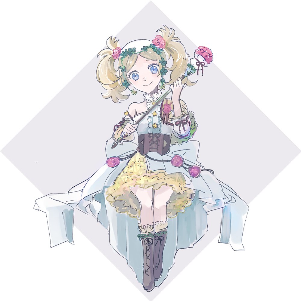 1girl, blonde_hair, blue_eyes, boots, brown_boots, donkuma_kakusei, dress, fire_emblem